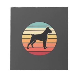 Bloco De Notas Silhueta do pôr do sol do cão boxer retrô vintage