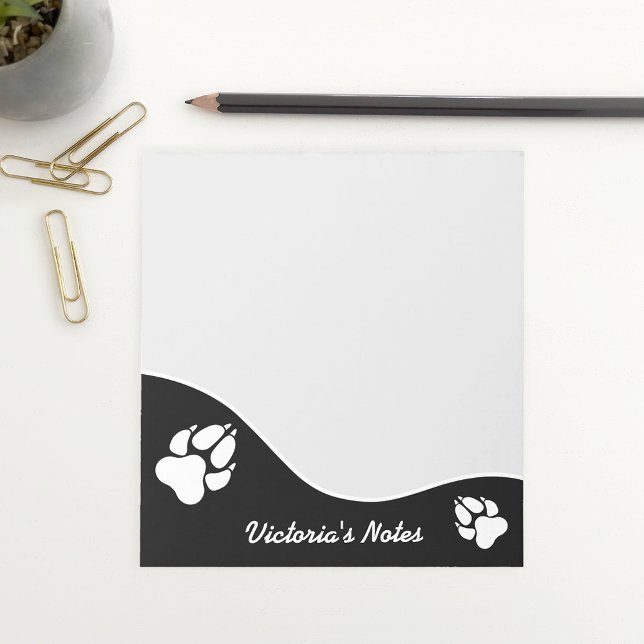 Bloco De Notas Silhuetas de Pata de Cachorro Preto e Branco & Tex (Ideal design for pet owners, animal lovers and people who work within the pet industry.)