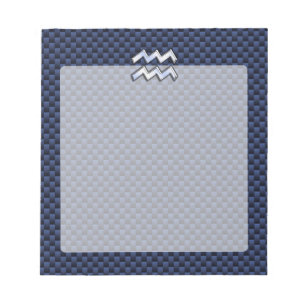 Bloco De Notas Silver Aquarius Sign on Navy Blue Carbon Fiber Art