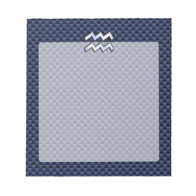 Bloco De Notas Silver Aquarius Sign on Navy Blue Carbon Fiber Art (Frente)