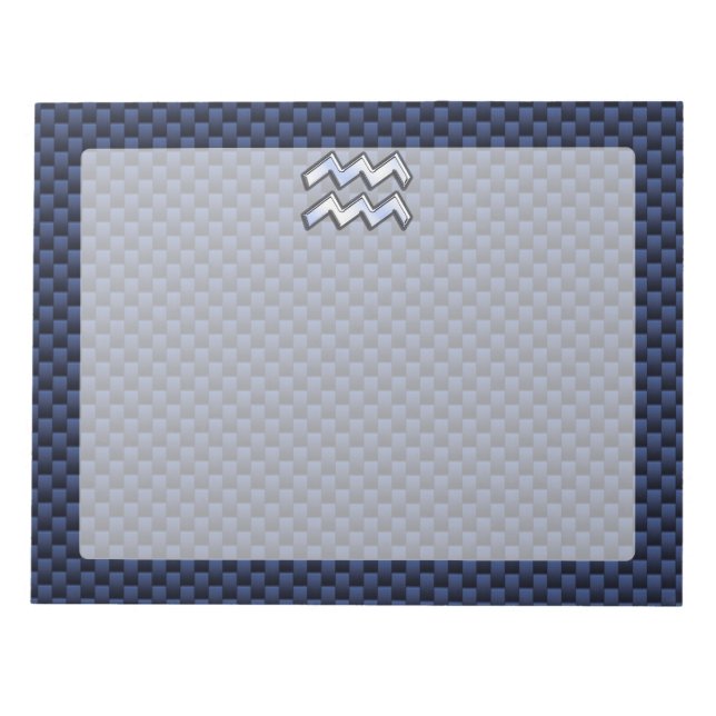 Bloco De Notas Silver Aquarius Sign on Navy Blue Carbon Fiber Art (Frente)