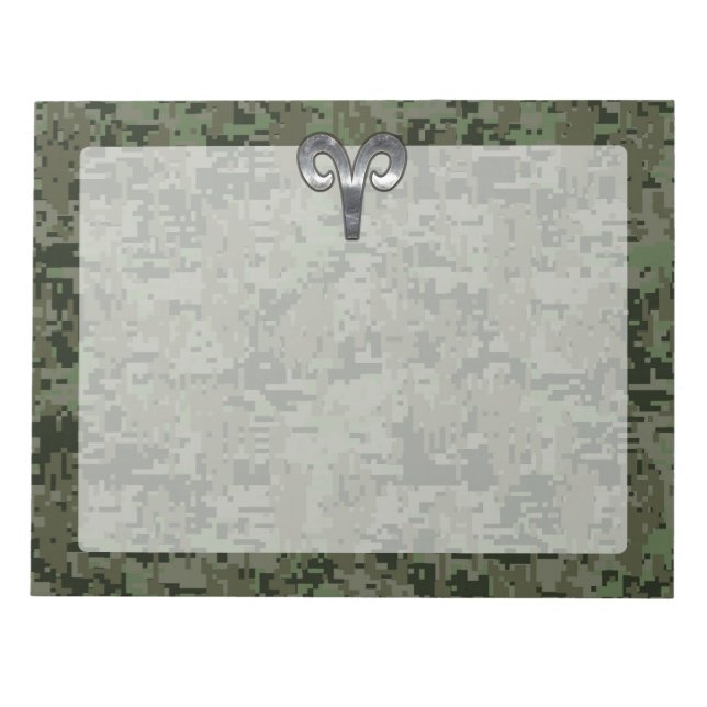 Bloco De Notas Silver Aries Zodiac - Símbolo Verde Digital Camo (Frente)