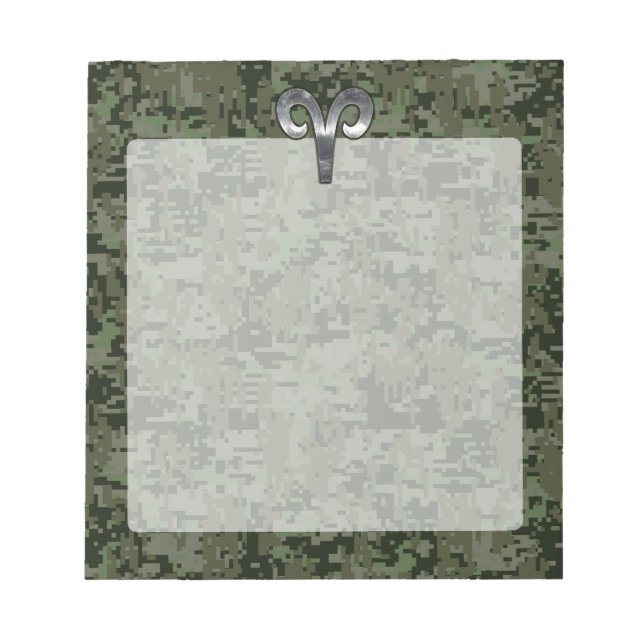 Bloco De Notas Silver Aries Zodiac - Símbolo Verde Digital Camo (Frente)