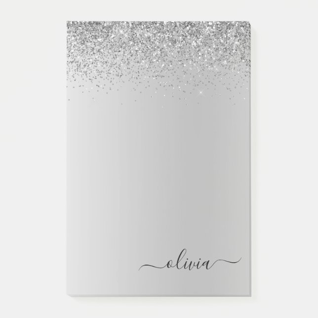 Bloco De Notas Silver Bruted Metal Monograma Nome Luxo (Frente)