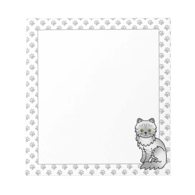 Bloco De Notas Silver Tabby Chinchilla Cinza Persa Cat & Paws (Frente)