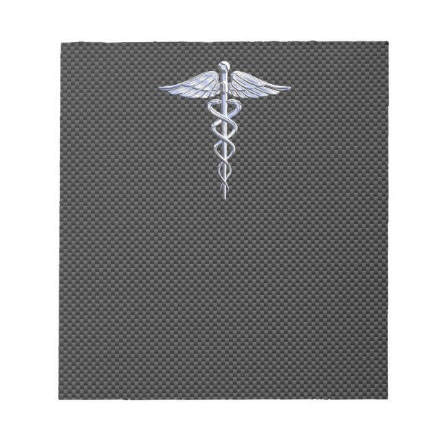 Bloco De Notas Símbolo Médico Silver Caduceus Estilo de Fibra Car (Frente)