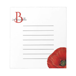 Bloco De Notas Símbolo Monogramado Simples com Papoula Vermelha B