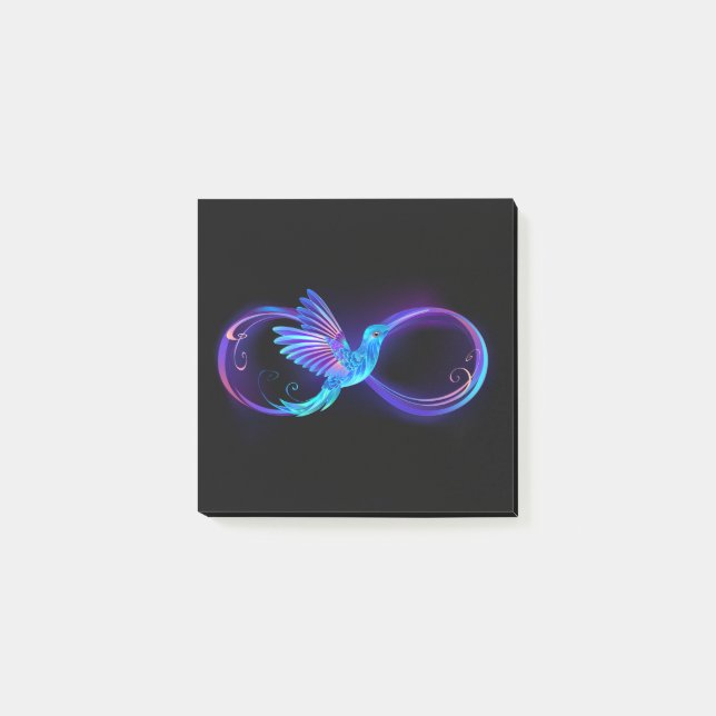 Bloco De Notas Símbolo Neon Infinity com Hummingbird brilhante (Frente)