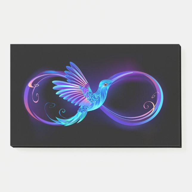 Bloco De Notas Símbolo Neon Infinity com Hummingbird brilhante (Frente)