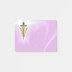 Bloco De Notas SÍMBOLO VETERINÁRIO CADUEUS DO ouro / Lilás Rosa