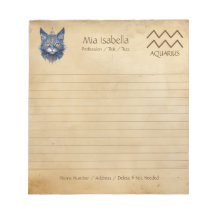 Símbolo Zodiac Aquarius & Celestial Cat Notepad