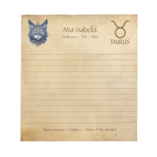 Bloco De Notas Símbolo Zodiac Taurus & Celestial Cat Notepad