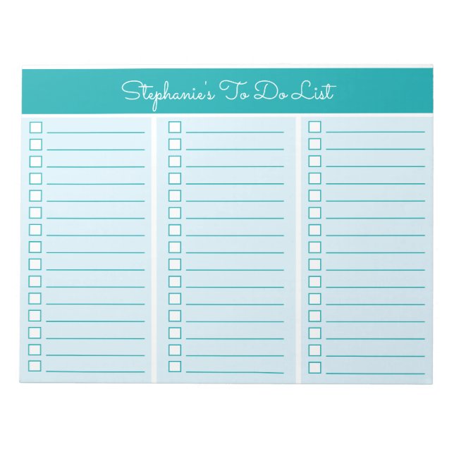 Bloco De Notas Simple Blocks Teal 8.5x11 Three Column Checklist (Frente)