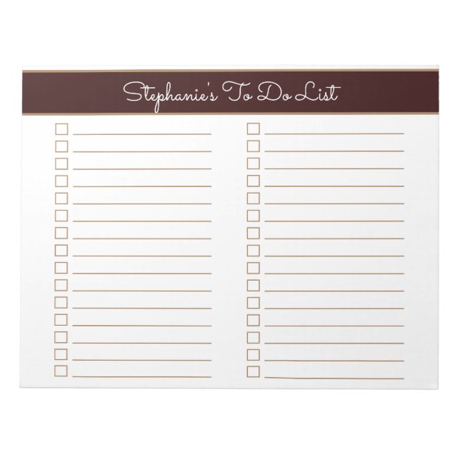 Bloco De Notas Simple Chocolate Brown 8.5x11 Two Column Checklist (Frente)