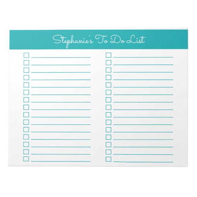 Bloco De Notas Simple Elegant Teal 8.5x11 Two Column Checklist (Frente)