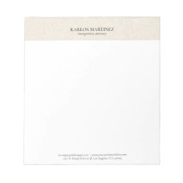 Bloco De Notas Simple Light Beige Linen Black Typography
