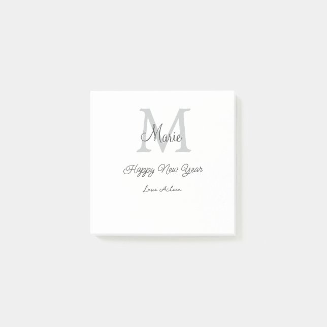 Bloco De Notas simple minimal happy new year monogram gray name  (Frente)
