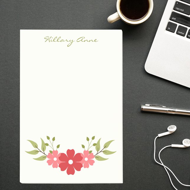 Bloco De Notas Simple Minimal Red & Pink Classy Elegant Floral (Criador carregado)