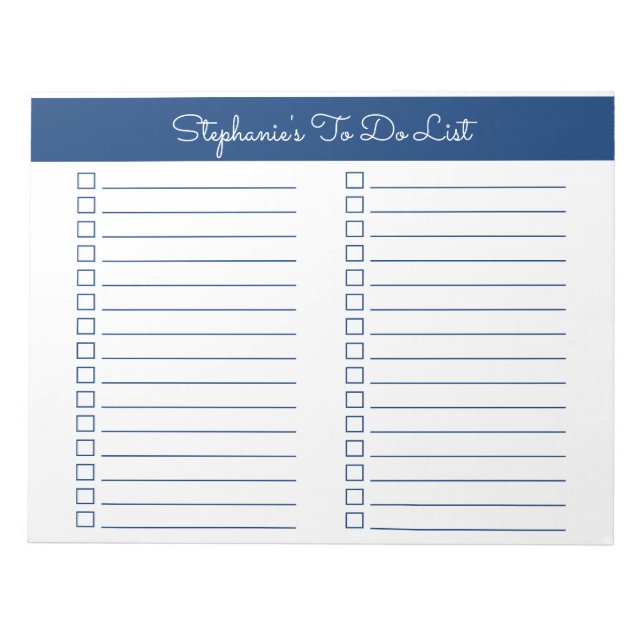 Bloco De Notas Simple Navy Blue 8.5x11 Two Column Checklist (Frente)
