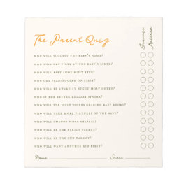 Bloco De Notas Simple Parent Quiz Baby Shower Game Notepad