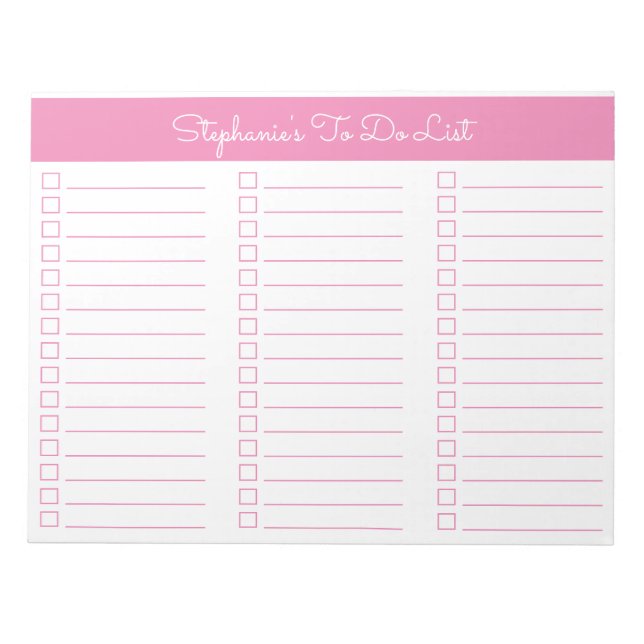 Bloco De Notas Simple Pink 8.5x11 Three Column Checklist (Frente)