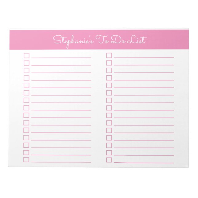 Bloco De Notas Simple Pink 8.5x11 Two Column Checklist (Frente)