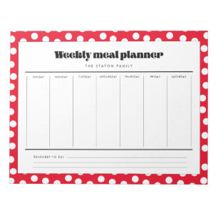 Bloco De Notas Simple retro polka dot weekly meal planner