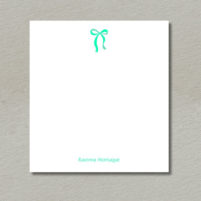 Bloco De Notas Simple Seafoam Green Bow Script Custom Name Script (Criador carregado)