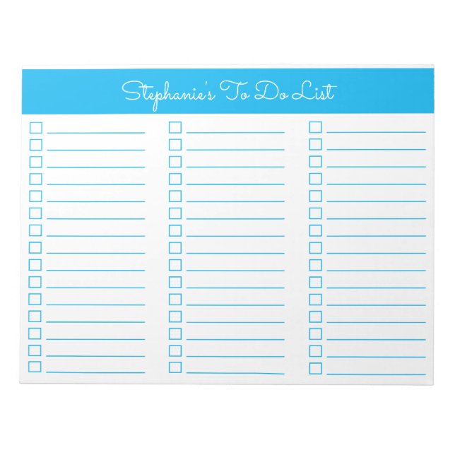 Bloco De Notas Simple Sky Blue 8.5x11 Three Column Checklist (Frente)