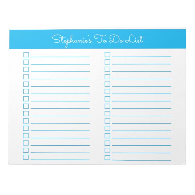 Bloco De Notas Simple Sky Blue 8.5x11 Two Column Checklist (Frente)