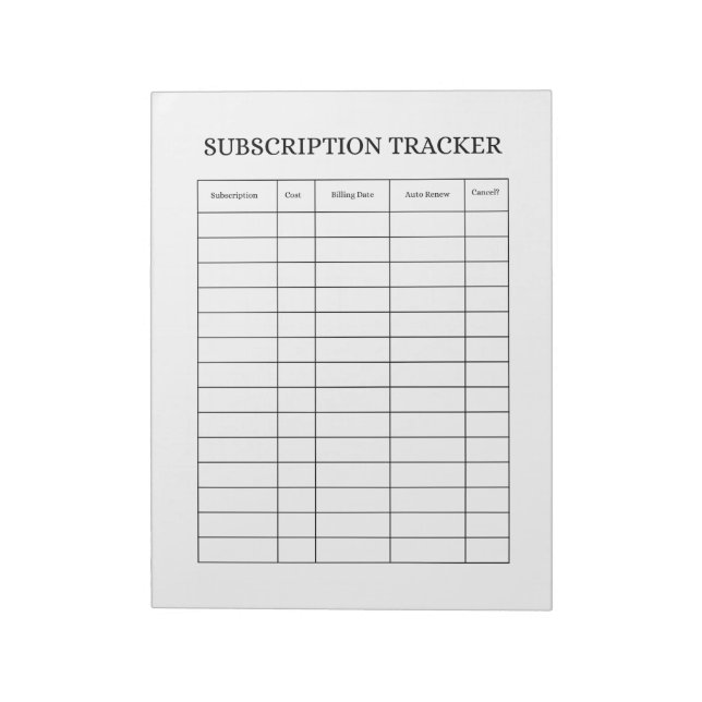 Bloco De Notas SIMPLE Subscription Tracker Notepad (Invertido)