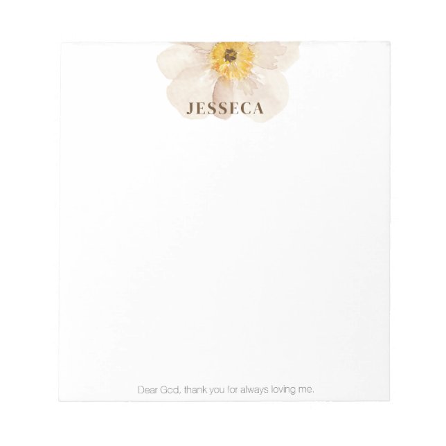 Bloco De Notas Simples Anêmona Floral Branca Aquarela Querido Deu (Frente)