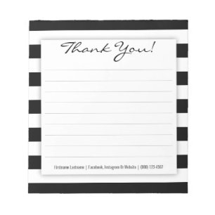 Bloco De Notas Simples Black and White Stripes Obrigado Notepad