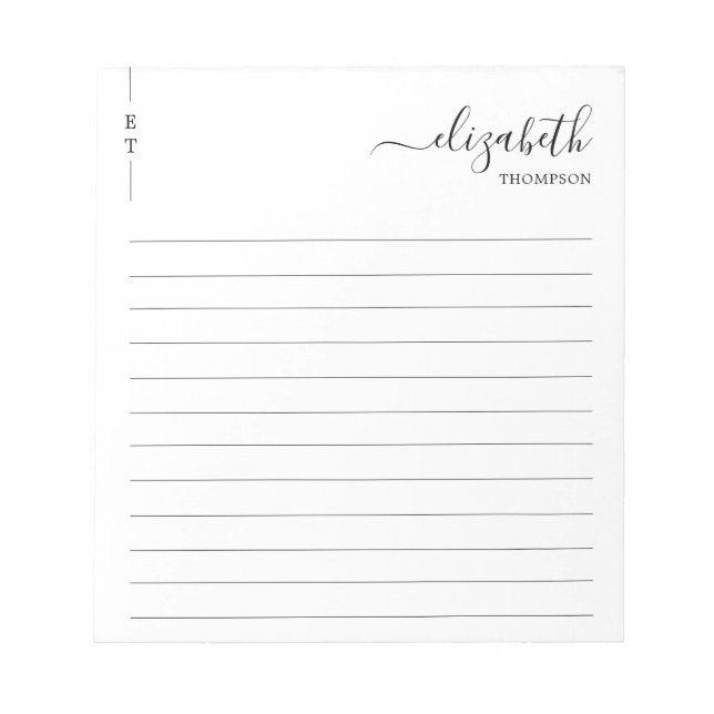 Bloco De Notas Simples de Monograma Branco e Preto Clássico (Frente)