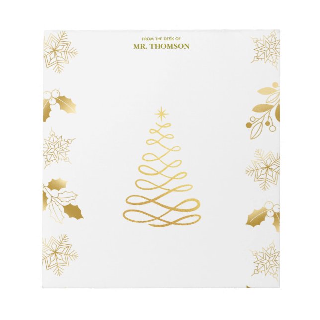 Bloco de Notas Simples de Natal em Ouro, Árvores & (Frente)