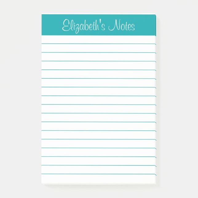 Bloco De Notas Simples e Elegante, Ligado a Teal Personalizado (Frente)