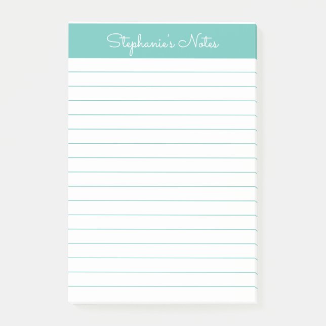 Bloco De Notas Simples Elegante Aqua Vinculado Personalizado (Frente)