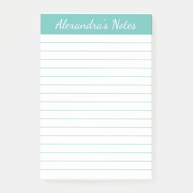 Bloco De Notas Simples Elegante Aqua Vinculado Personalizado (Frente)