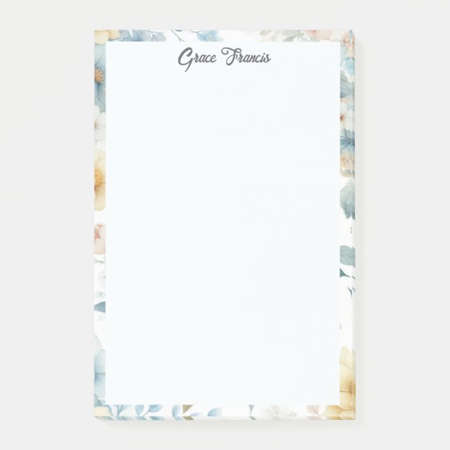 Bloco De Notas Simples Elegante Floral Personalizado (Frente)