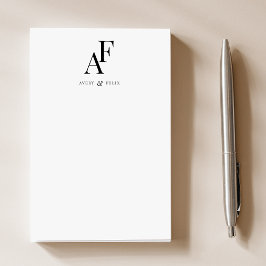 Bloco De Notas Simples Elegante preto e branco do monograma do ca
