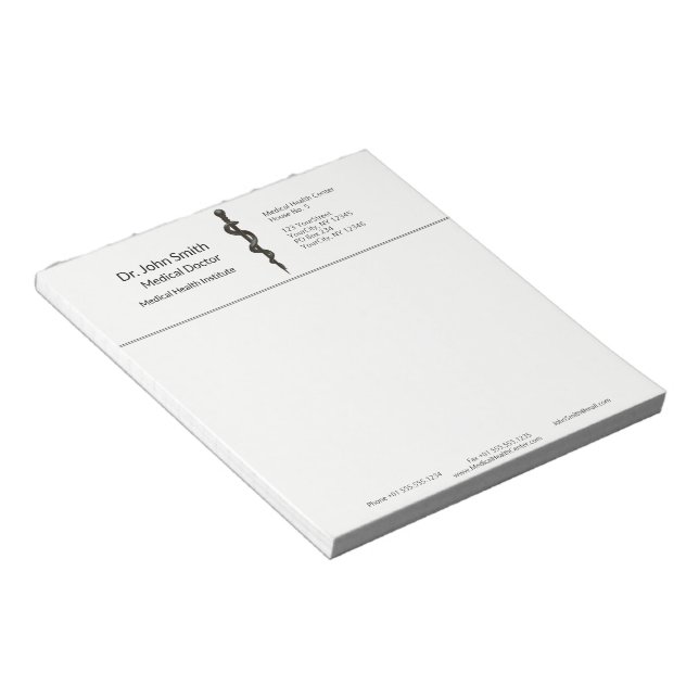 Bloco De Notas Simples Médico Asclepius Black White Professional (Inclinado)