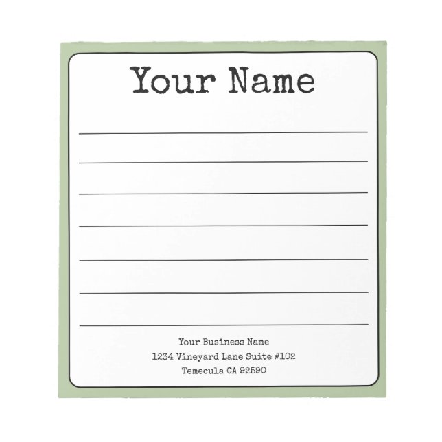 Bloco De Notas Simples Nome Personalizado Retro Verde Sage Linhas (Frente)