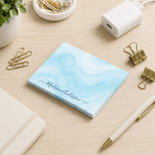 Bloco De Notas Simples Personalizado Aquarela Azul Claro Minimali
