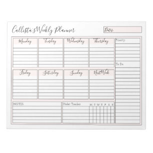 Bloco De Notas Simples Planejador Personalizado Semanal Branco Ro