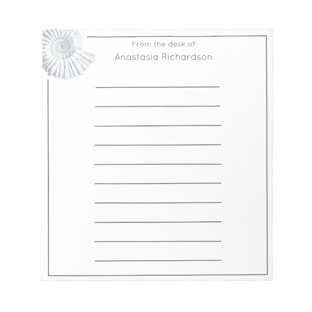 Bloco De Notas Simples Shell Fóssil Pastel Azul da escrivaninha d (Frente)