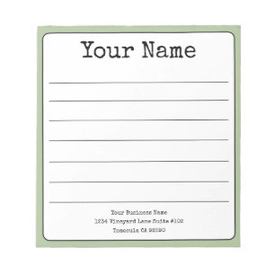 Bloco De Notas Simples Verde Salvia Retro Adicione Seu Nome Linha