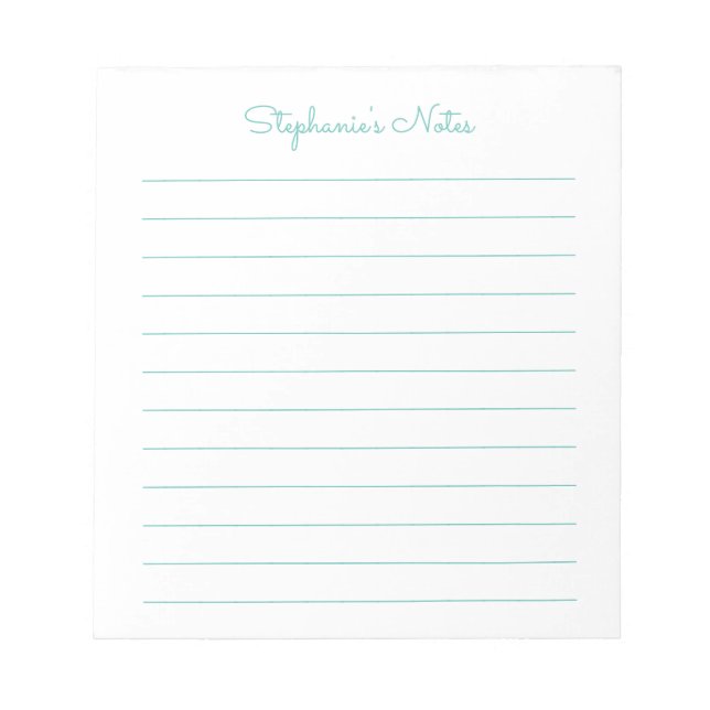 Bloco De Notas Simplesmente Elegante Aqua Vinculado Personalizado (Frente)