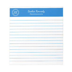 Bloco De Notas Simplesmente Elegante Monograma de Negócios em Azu