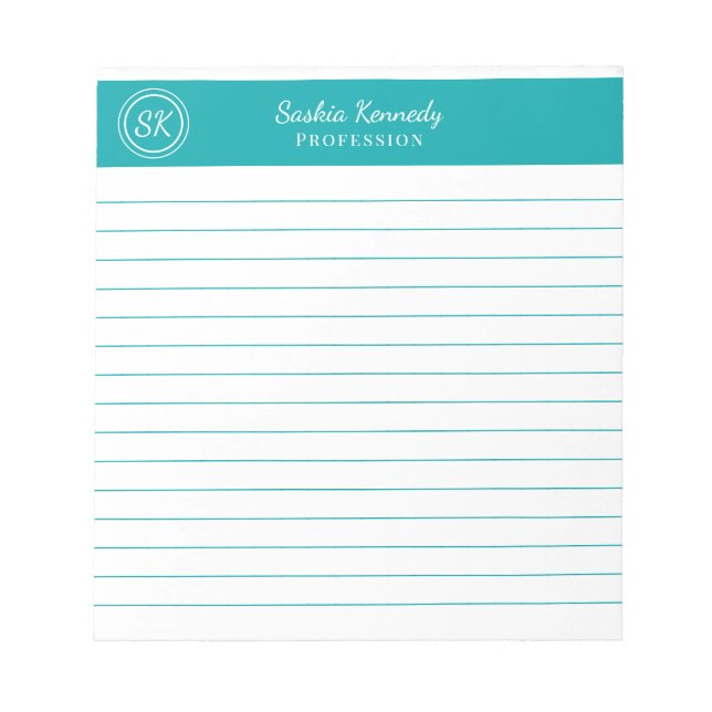 Bloco De Notas Simply Elegant Teal Lined Monogram Business (Frente)