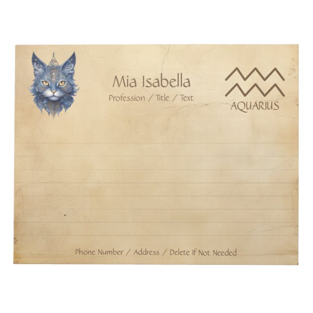Bloco De Notas Sinal Zodiac Aquarius + Notepad Celestial (Frente)
